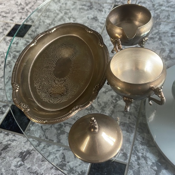 Silver tray with sugar bowl and milk holder - Picture 2 of 2